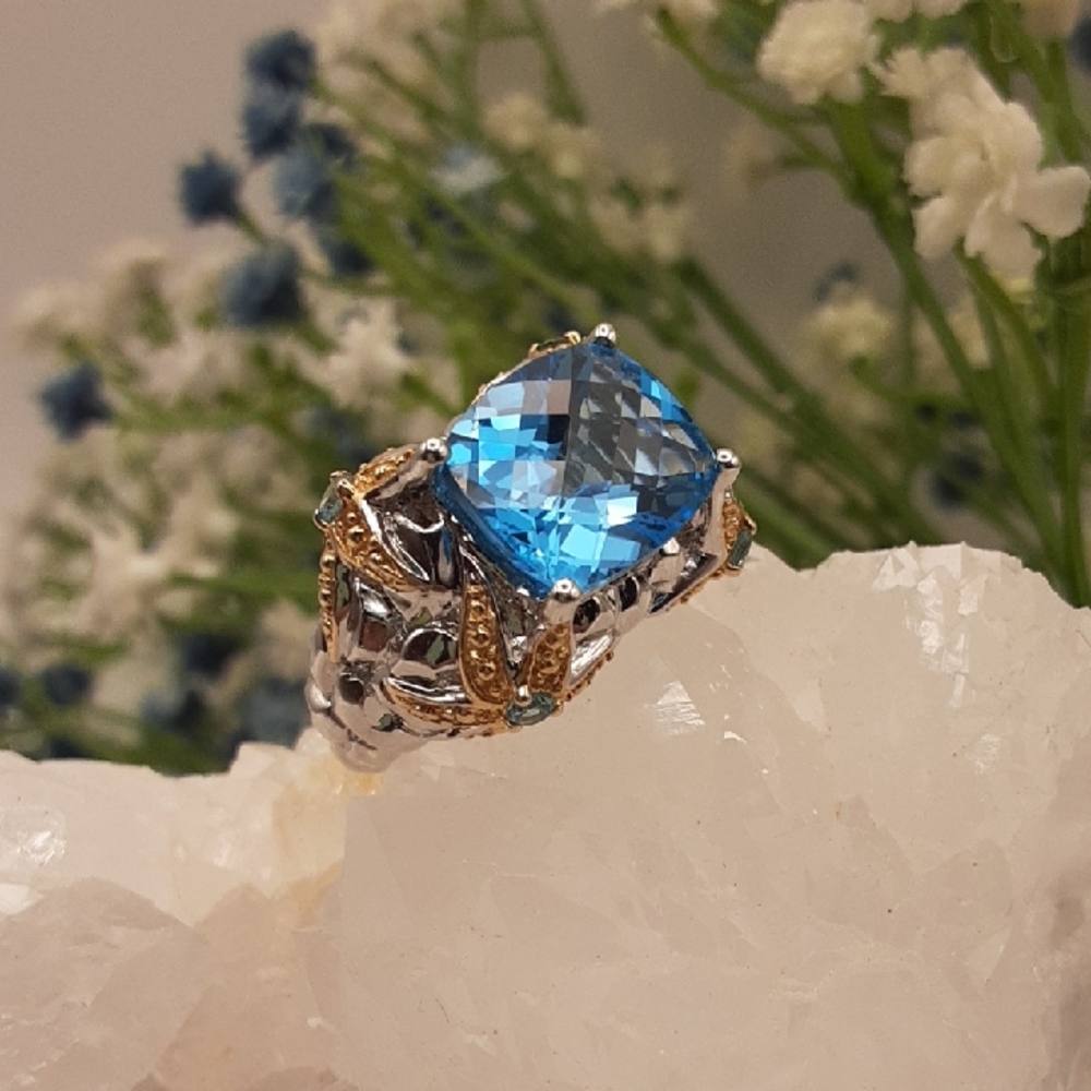 925 Genuine Blue Topaz, Starfish Ring.